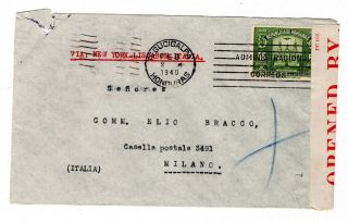 1940 (feb) Honduras Via Bermudas (censor) To Italy Airmail Cover.