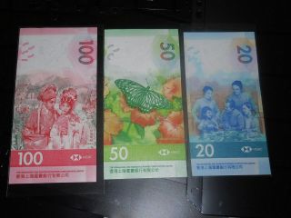 Hong Kong Shanghai Bank Hsbc 3 Banknotes $20,  50,  100 Design 2018 Us Uk
