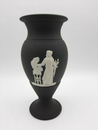 Vintage Wedgwood Jasperware Cream On Black Urn Vase