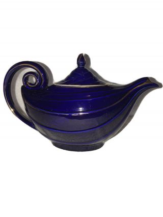 Vintage Cobalt Blue Hall Aladdin Teapot Gold Trim R 6 Cup Made In Usa