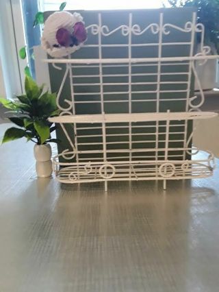 Doll House Miniature Furniture White Wire Wrought Iron Bakers Rack Shelf 2