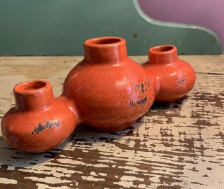 Mcm Vintage Pottery Trio Red Vase 3 In 1 Planter.  Mid - Century Modern