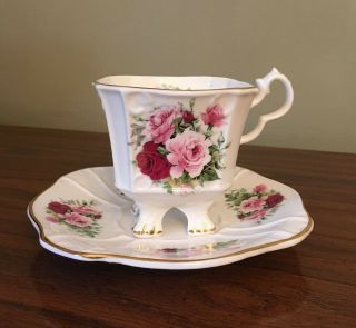 Crown Dorset Fine Bone China,  Vintage Footed Cup & Saucer,  Floral Roses