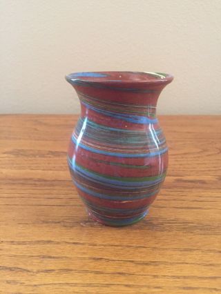 Desert Sands Pottery Vase Brown Blue Green Swirl Vintage 4.  25 " Tall