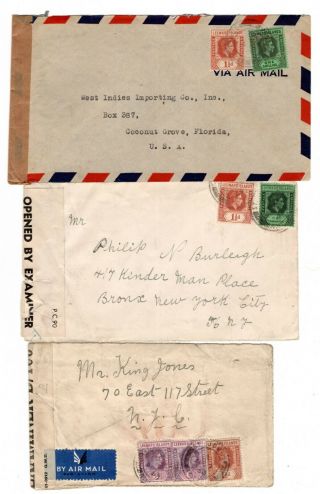 1940/42 Leeward Is.  To Usa Censored Airmail Covers / Different Censor Types.