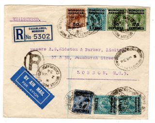 1934 Morocco Agencies To Gb Airmail Cover / Franking.