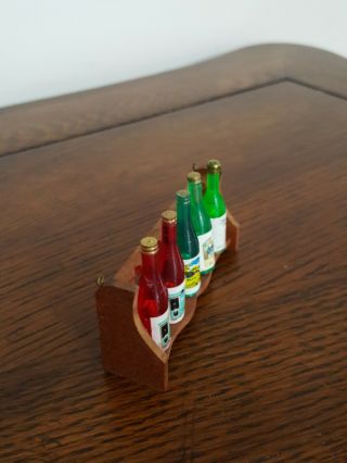 Miniature Dollhouse Accessories Wood Wall Rack,  5 Wine Bottles 2