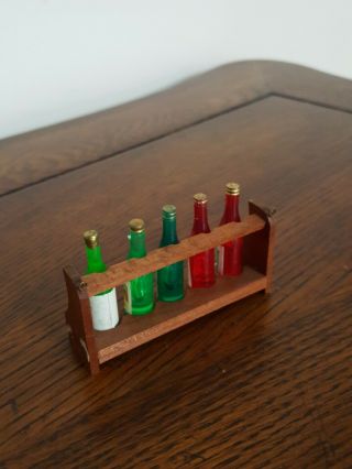 Miniature Dollhouse Accessories Wood Wall Rack,  5 Wine Bottles 3