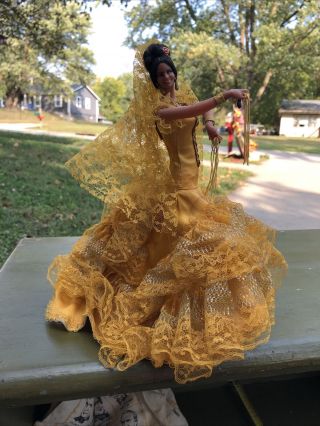 Marin Chiclana Spain Flamenco Vtg Dancer 12 " Doll Htf Style Yellow Fringe Shawl