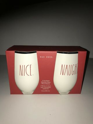 Rae Dunn Christmas Insulated Stainless Steel Wine Glasses.  & Naughty