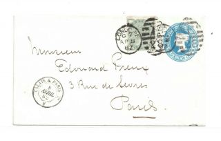 Qv 2d Blue Postal Stationery Envelope To Paris Up Rated & Tied London E - E/2 1882