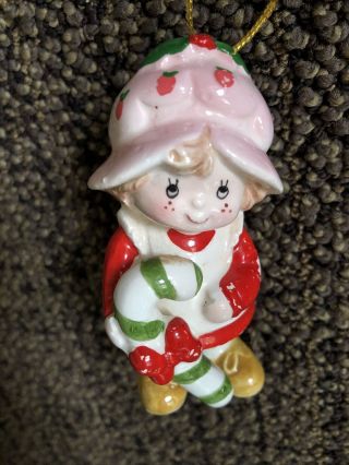 Vintage Strawberry Shortcake Christmas Ornament Holding Candy Cane Japan 1980