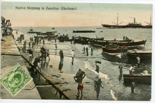 Zanzibar 1910 Colour Postcard In Harbour Pmk La Reunion A Marseille