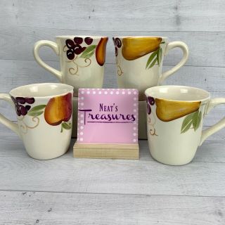 Home Trends Bella Fruit Pears Apples Grapes Stoneware Coffee Cups Mugs Set Of 4