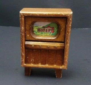 Doll House Miniture Vintage Wooden Cabinet Television Set