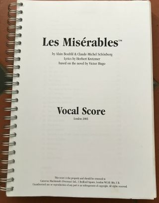 Les Miserables Musical Score As In London 