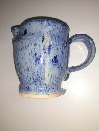 Vintage Hand Thrown Art Pottery Small Pitcher Creamer Rustic Signed Blue Glaze