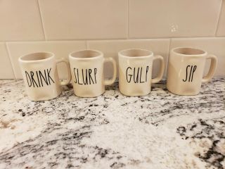 Set Of 4 Rae Dunn By Magenta Espresso Small Mini Mugs Gulp Drink Slurp Sip