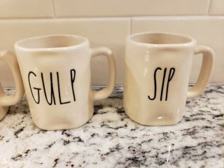 Set of 4 Rae Dunn by Magenta Espresso Small Mini Mugs GULP DRINK SLURP SIP 3