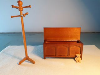 Dollhouse Minature Blanket/Toy Chest w/Hat Stand and Teddy Bear 1:12 Scale 2