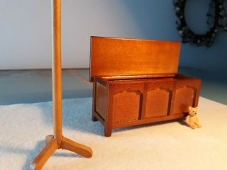 Dollhouse Minature Blanket/Toy Chest w/Hat Stand and Teddy Bear 1:12 Scale 3