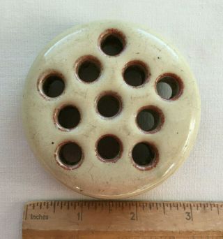 Vintage Pottery Round Disc Flower Frog Ceramic 11 Holes Ikebana 3 