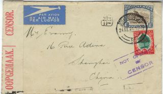 South Africa 1941 Censored Airmail Cover To Shanghai China Via Hong Kong