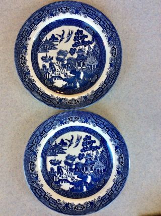 Set Of 2 Churchill Blue Willow Dinner Plates 10 1/2 " Made Staffordshire England