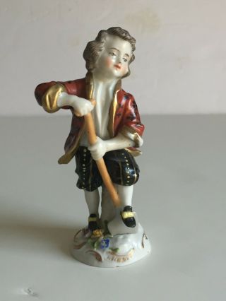 Antique Samson Chelsea Derby Porcelain Figurine Boy With Shovel 4.  5 "