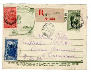1933 Madagascar Local Registered Uprated Stationery Envelope / Maevatanana