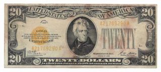 1928 $20 Gold Certificate Us Small Note Bill Fr2402 Woods & Mellon,