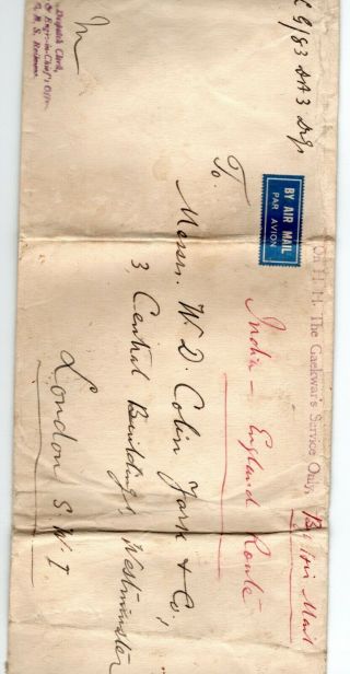 1935 India To Gb Airmail Cover / Franking / Jubilee / 5r 4 1/2 A Rate.
