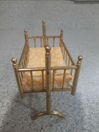 Miniature House Doll House Miniature Brass Crib 2