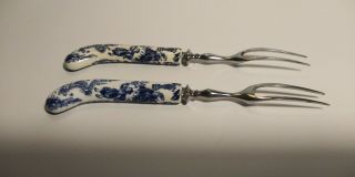 Royal Crown Derby Blue And White Ceramic Handled Relish Forks Set Of 2
