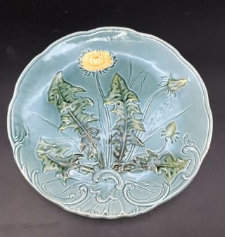 Vintage Gs Zell Baden Germany Blue Majolica Dandelion Weed Flower 9¼ " Plate