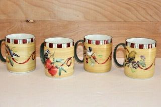 Lenox Winter Greetings Everyday Set Of 4 Mugs Tartan,  Goldfinch,  Nuthatch,  Chick