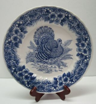 Turkey Plate 10 " Thanksgiving Churchill Made In England Blue And White