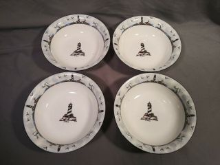 Totally Today Lighthouse Set Of 4 Cereal Soup Bowls Nautical Beach 7 1/4 "
