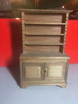 doll furniture,  wood hutch,  with shelves,  two doors,  7”x4” 3