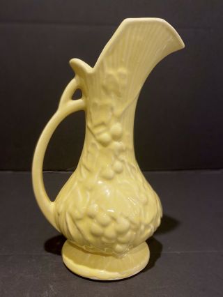 Vintage Mccoy Pottery Pitcher Vase Vines And Berries/grapes Yellow Gloss