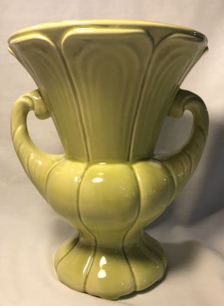 Vintage Lime Green/yellow Vase,  Art Deco,  Two Handles 247 Marked On Bottom 8.  5 "