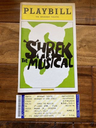 Shrek The Musical Playbill & Ticket March 2009 Sutton Foster,  Brian D 
