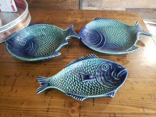 Vintage Olfaire Majolica Made In Portugal Fish Plate X 3