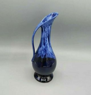 Vintage Ceramic Art Pottery Blue Drip Glaze Pitcher Vase Usa