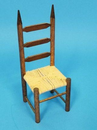 Wood Dollhouse Rush Seat Chair miniature Ladderback 2