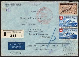 Switzerland To Chile Registered Air Mail Cover 1939 Lufthansa,  Rpo Z 297 Luzern