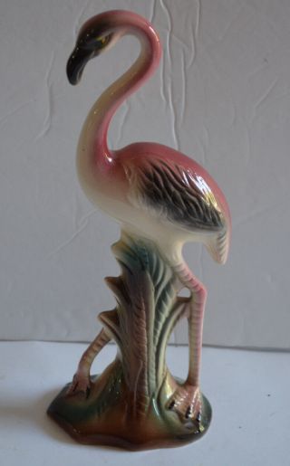 Vintage 10 " Tall Pink Flamingo Pottery Ceramic Statue Figurine