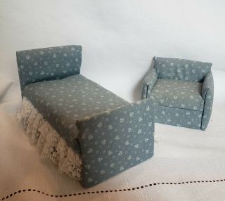 Dollhouse Miniature 1:12 Simple Bed And Chair Set