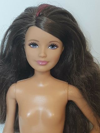 Nude Ooak Modern Teen Skipper Barbie Sister Doll Brown Hair Pink Streak 10.  5 "