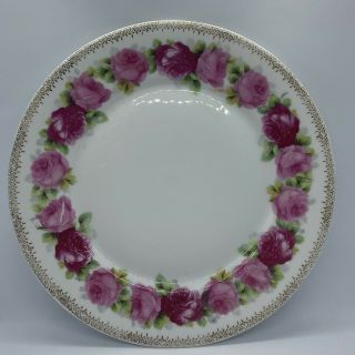 4 Antique Z.  S.  & Co 31 Porcelain Bavaria 8” Plates Roses Design Gold Trim - Rare